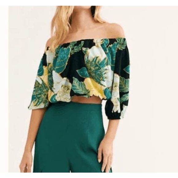 Free People NWT Electric Day Floral Cropped Top Emerald Green Sz Medium, MP $88 - Picture 1 of 11